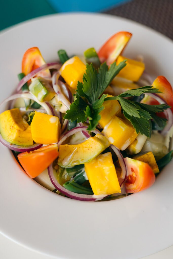 Fresh mango salad served at Cristal Resort, Paje Beach, Zanzibar.