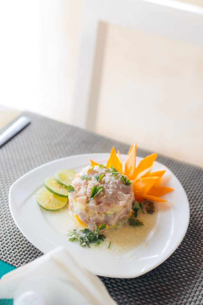 Tuna tartar dish served at Cristal Resort, Zanzibar.